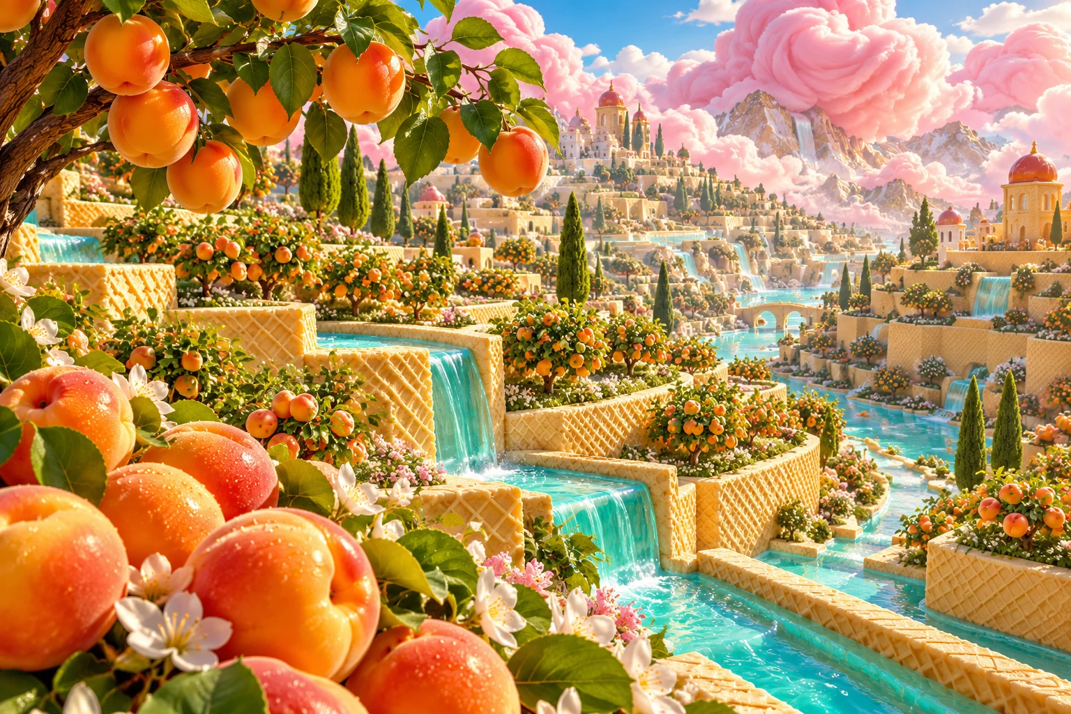 Apricot terraces in Wexarimo's illustrated fruit and confectionery world