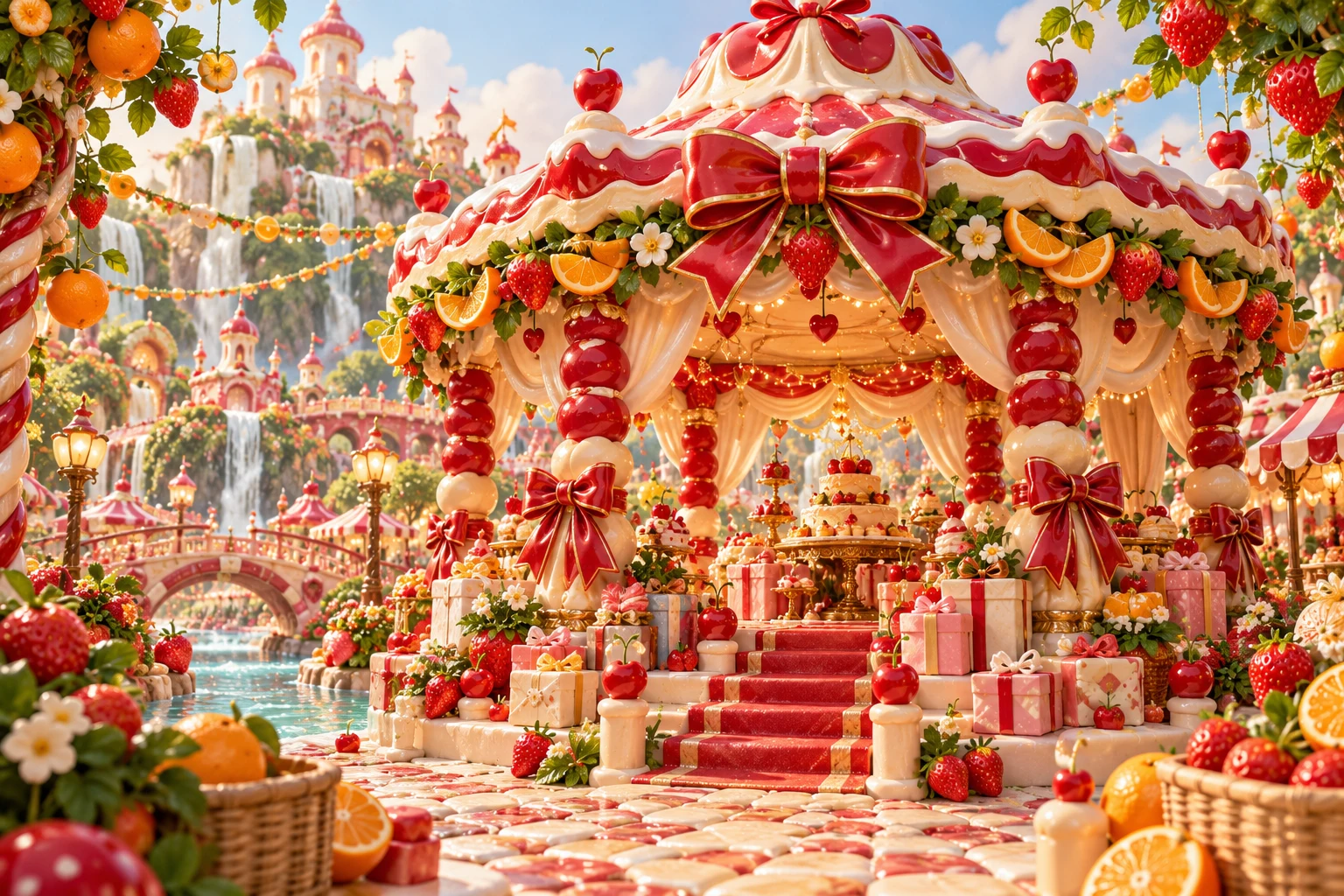 Cherry pavilion in Wexarimo's illustrated fruit and confectionery world